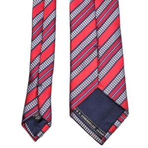 Ermenegildo Zegna Tie Mens Red Blue Silk Made Italy Striped Jacquard Classic